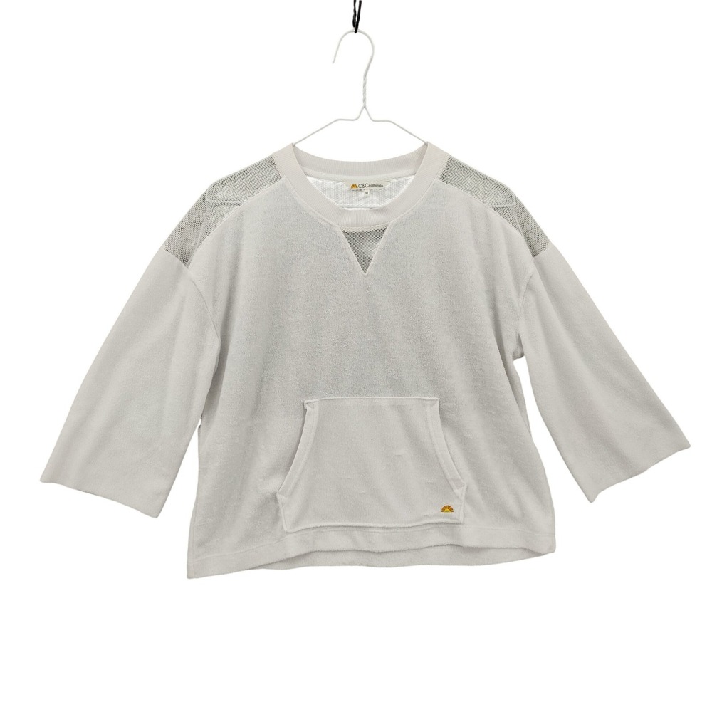 C&C California Women Beachy Tennis Preppy Sweatshirt Terry Mesh M White Pullover